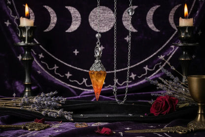 Crystal Pendulum - Sorceress Sanctuary Olive green-Lemon Pink Crystal-Tiger Eye-Lemon Crystal-Lapis