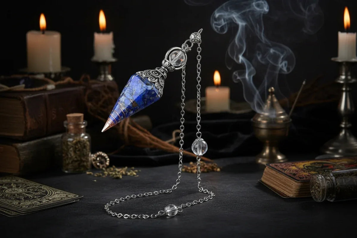Crystal Pendulum - Sorceress Sanctuary Olive green-Lemon Pink Crystal-Tiger Eye-Lemon Crystal-Lapis