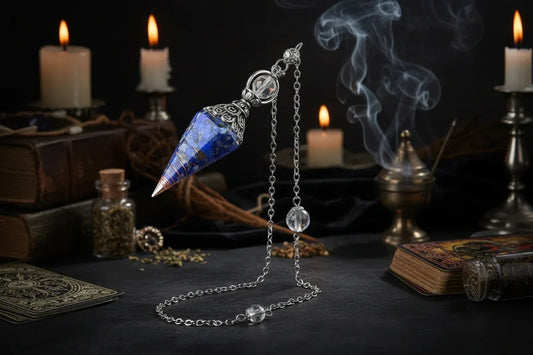 Crystal Pendulum - Sorceress Sanctuary Olive green-Lemon Pink Crystal-Tiger Eye-Lemon Crystal-Lapis