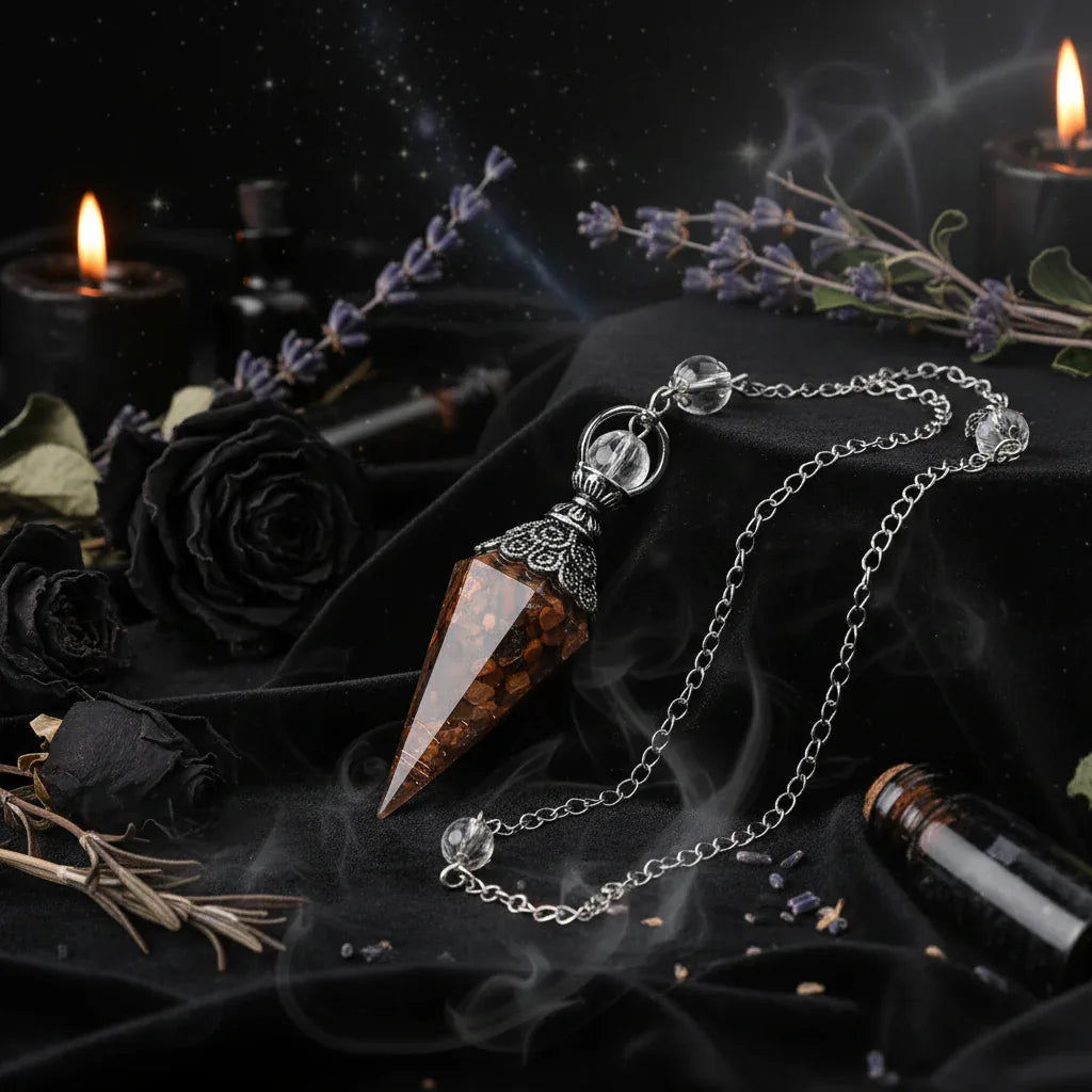 Crystal Pendulum - Sorceress Sanctuary Olive green-Lemon Pink Crystal-Tiger Eye-Lemon Crystal-Lapis
