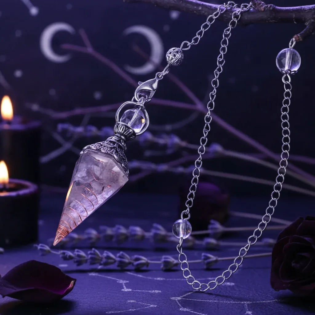 Crystal Pendulum - Sorceress Sanctuary Olive green-Lemon Pink Crystal-Tiger Eye-Lemon Crystal-Lapis