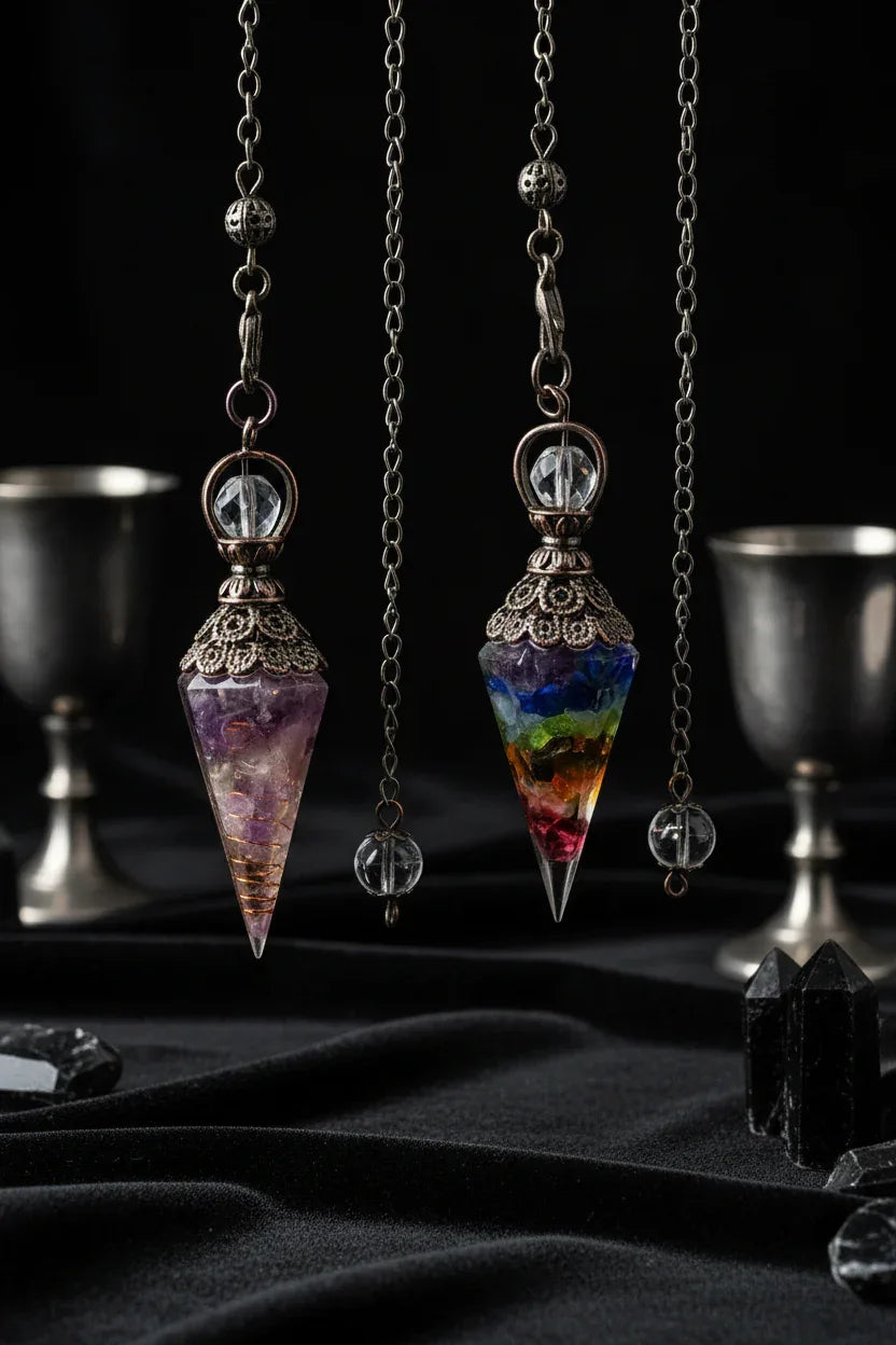 Crystal Pendulum - Sorceress Sanctuary Olive green-Lemon Pink Crystal-Tiger Eye-Lemon Crystal-Lapis