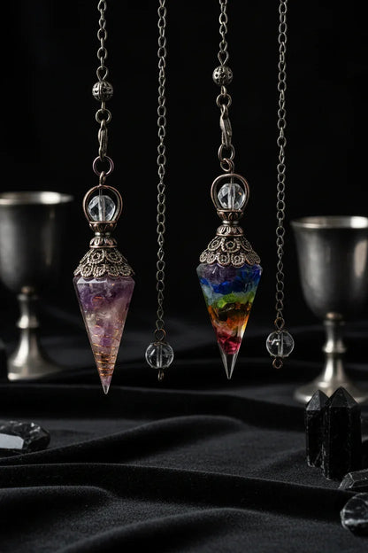 Crystal Pendulum - Sorceress Sanctuary Olive green-Lemon Pink Crystal-Tiger Eye-Lemon Crystal-Lapis
