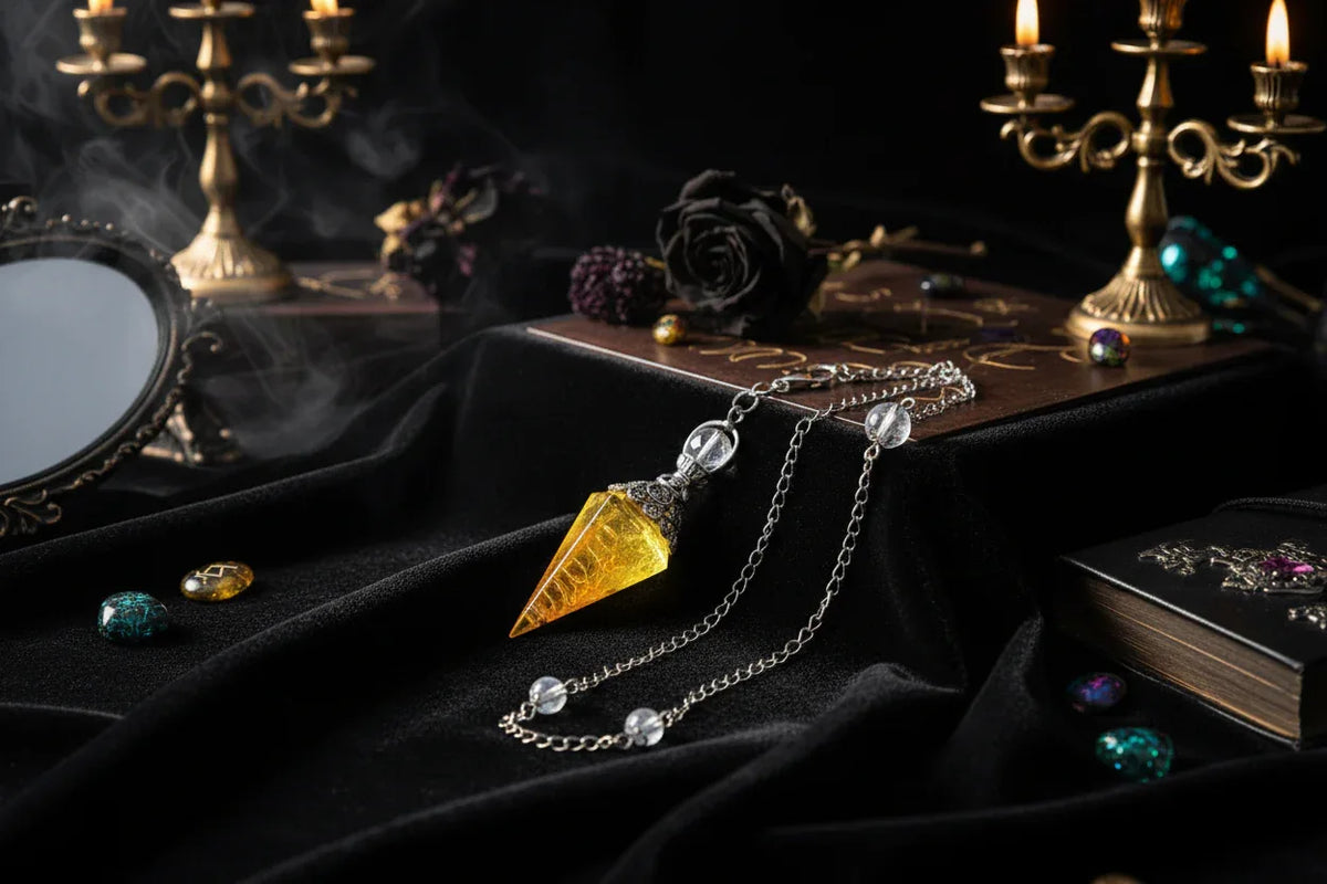 Crystal Pendulum - Sorceress Sanctuary Olive green-Lemon Pink Crystal-Tiger Eye-Lemon Crystal-Lapis