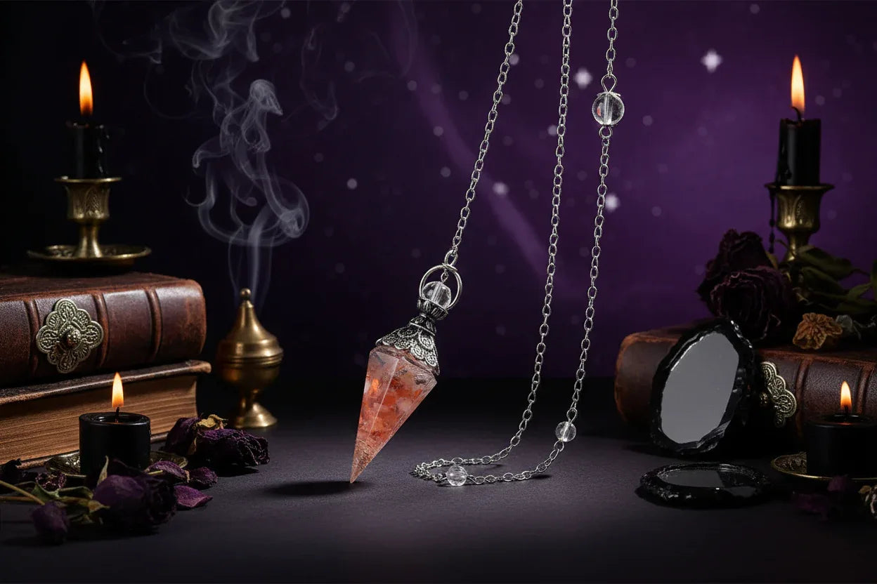 Crystal Pendulum - Sorceress Sanctuary Olive green-Lemon Pink Crystal-Tiger Eye-Lemon Crystal-Lapis