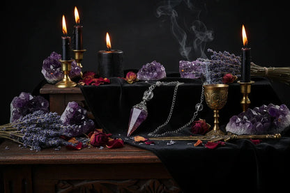 Crystal Pendulum - Sorceress Sanctuary Olive green-Lemon Pink Crystal-Tiger Eye-Lemon Crystal-Lapis