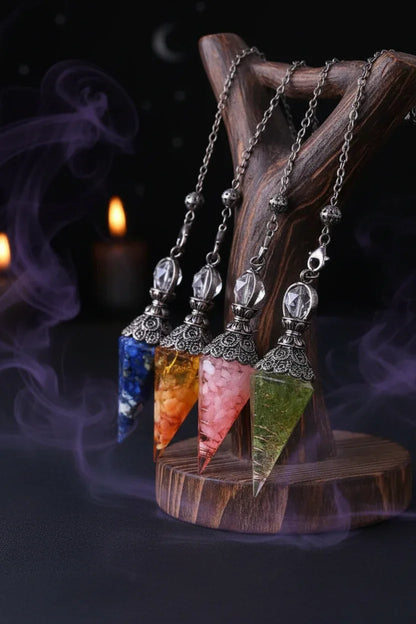 Crystal Pendulum - Sorceress Sanctuary Olive green-Lemon Pink Crystal-Tiger Eye-Lemon Crystal-Lapis