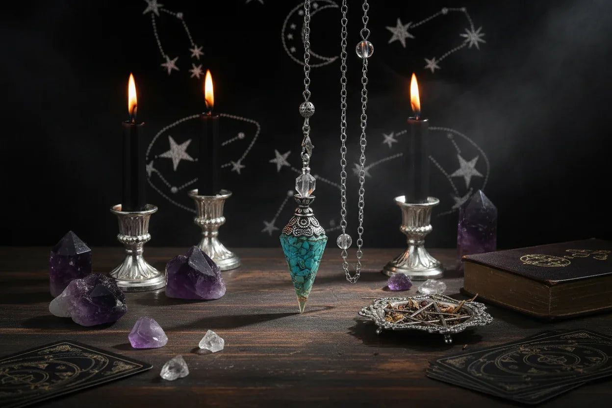 Crystal Pendulum - Sorceress Sanctuary Olive green-Lemon Pink Crystal-Tiger Eye-Lemon Crystal-Lapis