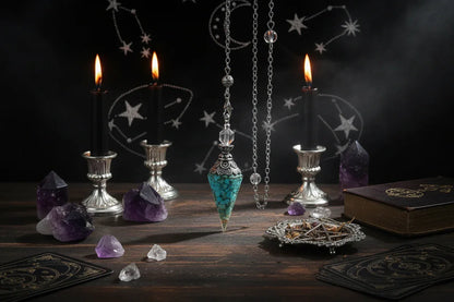 Crystal Pendulum - Sorceress Sanctuary Olive green-Lemon Pink Crystal-Tiger Eye-Lemon Crystal-Lapis