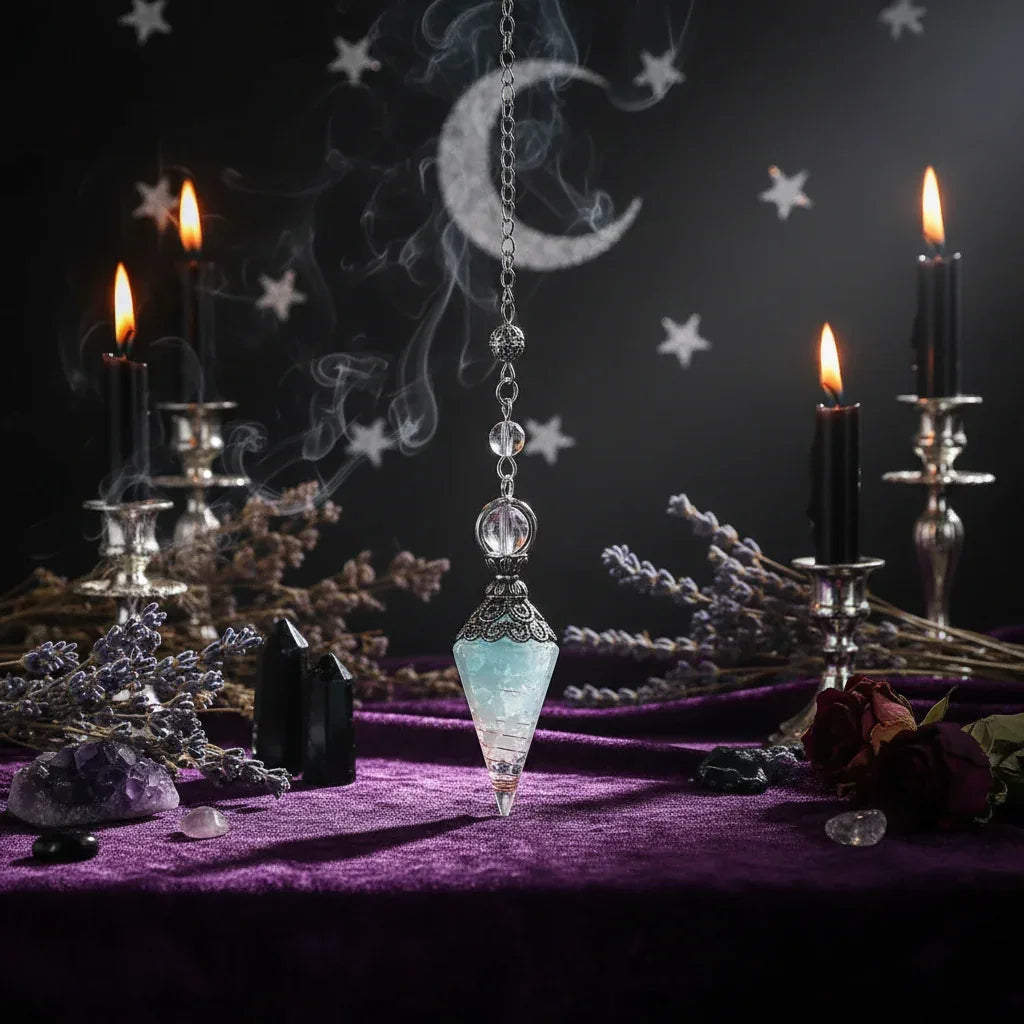 Crystal Pendulum - Sorceress Sanctuary Olive green-Lemon Pink Crystal-Tiger Eye-Lemon Crystal-Lapis