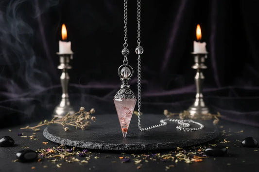 Crystal Pendulum - Sorceress Sanctuary Olive green-Lemon Pink Crystal-Tiger Eye-Lemon Crystal-Lapis