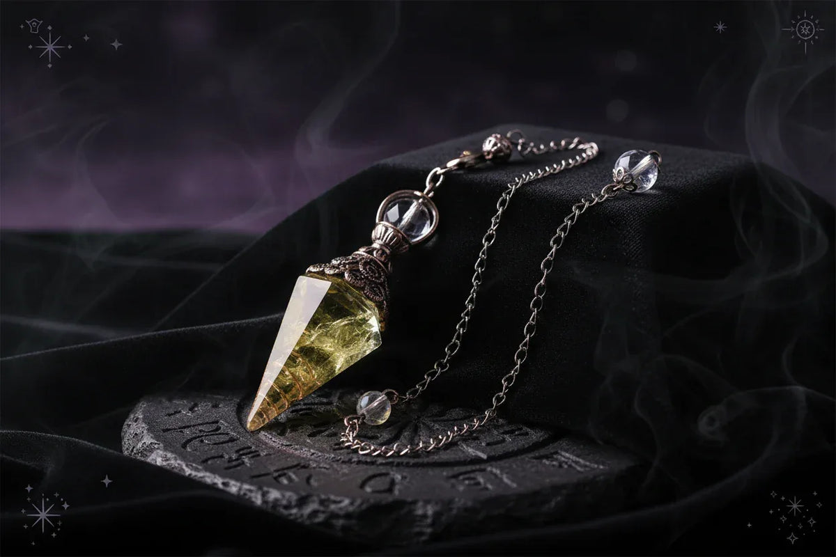 Crystal Pendulum - Sorceress Sanctuary Olive green-Lemon Pink Crystal-Tiger Eye-Lemon Crystal-Lapis