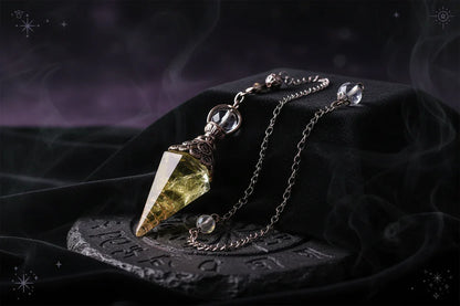 Crystal Pendulum - Sorceress Sanctuary Olive green-Lemon Pink Crystal-Tiger Eye-Lemon Crystal-Lapis