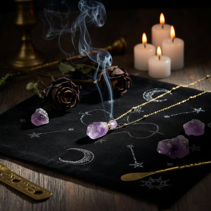 Crystal Perfume Necklace - Sorceress Sanctuary Amethyst Plaid / Pure Natural-White Crystal Plaid / Pure Natural-Green fluorite lattice / Pure Natural-Pink crystal lattice / Pure Natural-Tiger crystal lattice / Pure Natural