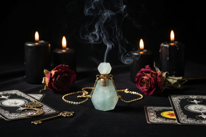Crystal Perfume Necklace - Sorceress Sanctuary Amethyst Plaid / Pure Natural-White Crystal Plaid / Pure Natural-Green fluorite lattice / Pure Natural-Pink crystal lattice / Pure Natural-Tiger crystal lattice / Pure Natural