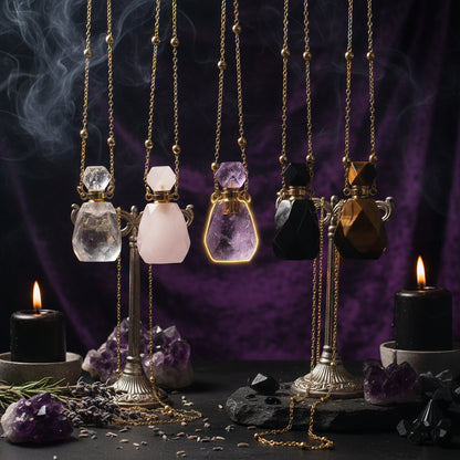 Crystal Perfume Necklace - Sorceress Sanctuary Amethyst Plaid / Pure Natural-White Crystal Plaid / Pure Natural-Green fluorite lattice / Pure Natural-Pink crystal lattice / Pure Natural-Tiger crystal lattice / Pure Natural