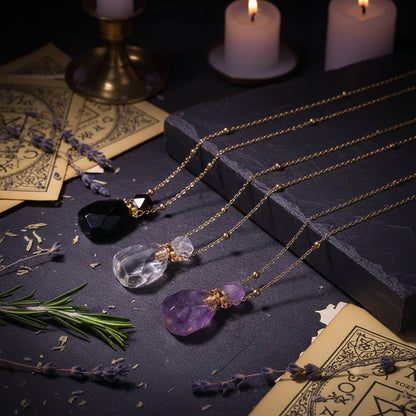 Crystal Perfume Necklace - Sorceress Sanctuary Amethyst Plaid / Pure Natural-White Crystal Plaid / Pure Natural-Green fluorite lattice / Pure Natural-Pink crystal lattice / Pure Natural-Tiger crystal lattice / Pure Natural