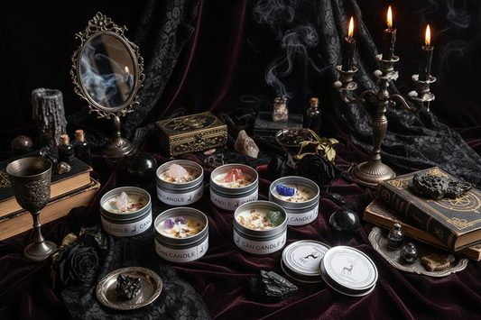 Crystal Scented Candles - Sorceress Sanctuary Blue Stone-Vanilla-Orange Stone-Jasmine-Pink stone-cherry blossom-Black Stone-Black Pomegranate-Green Stone-Shamrock
