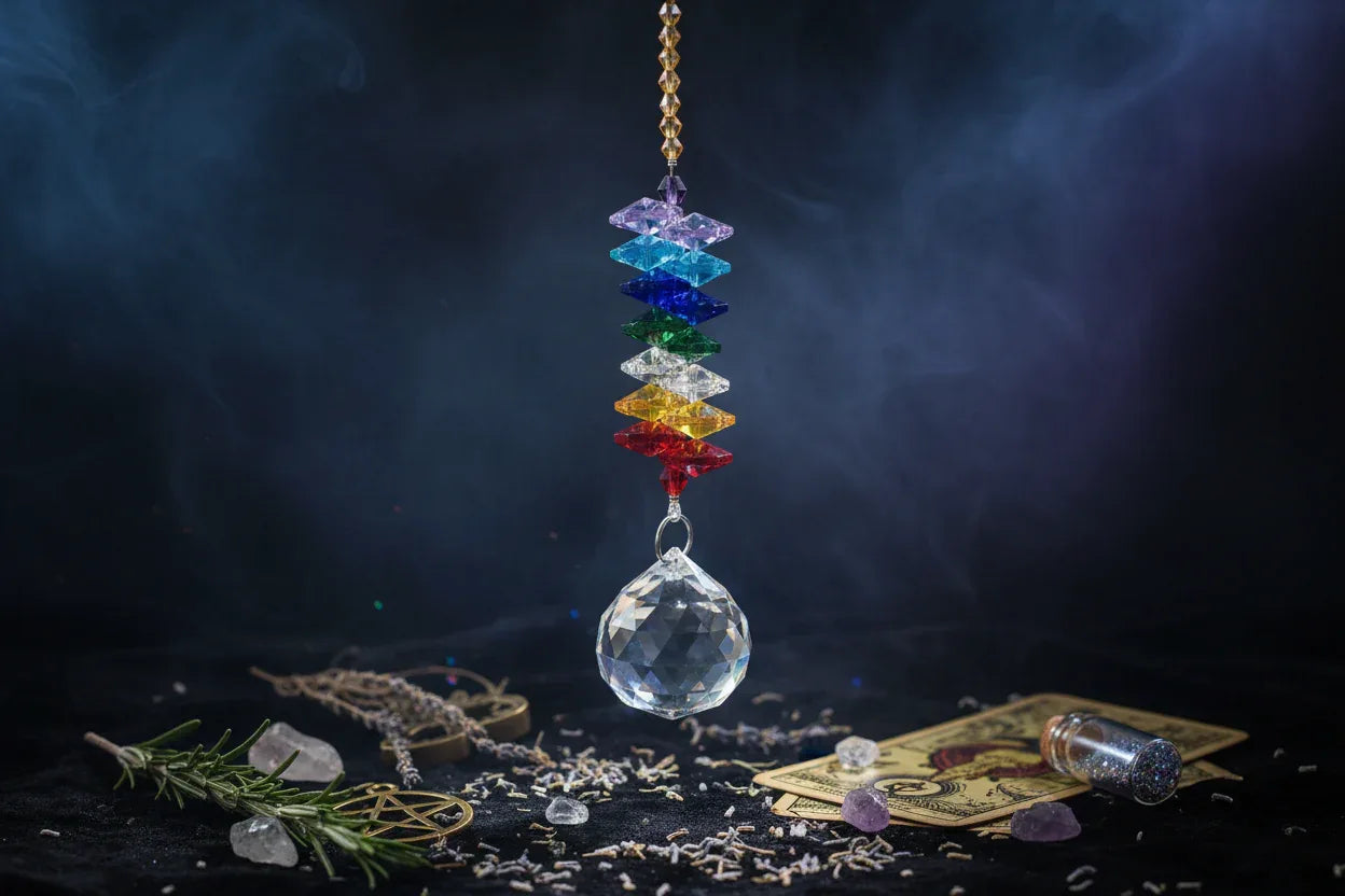 Crystal Sun Catcher - Sorceress Sanctuary 30mm crystal ball + white crystal beads-30mm crystal ball + champagne crystal beads