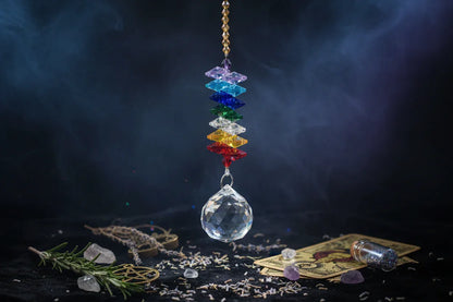 Crystal Sun Catcher - Sorceress Sanctuary 30mm crystal ball + white crystal beads-30mm crystal ball + champagne crystal beads