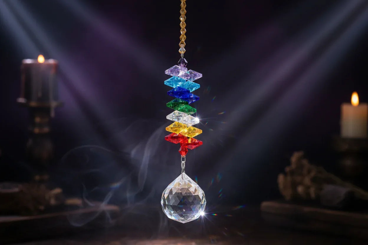 Crystal Sun Catcher - Sorceress Sanctuary 30mm crystal ball + white crystal beads-30mm crystal ball + champagne crystal beads