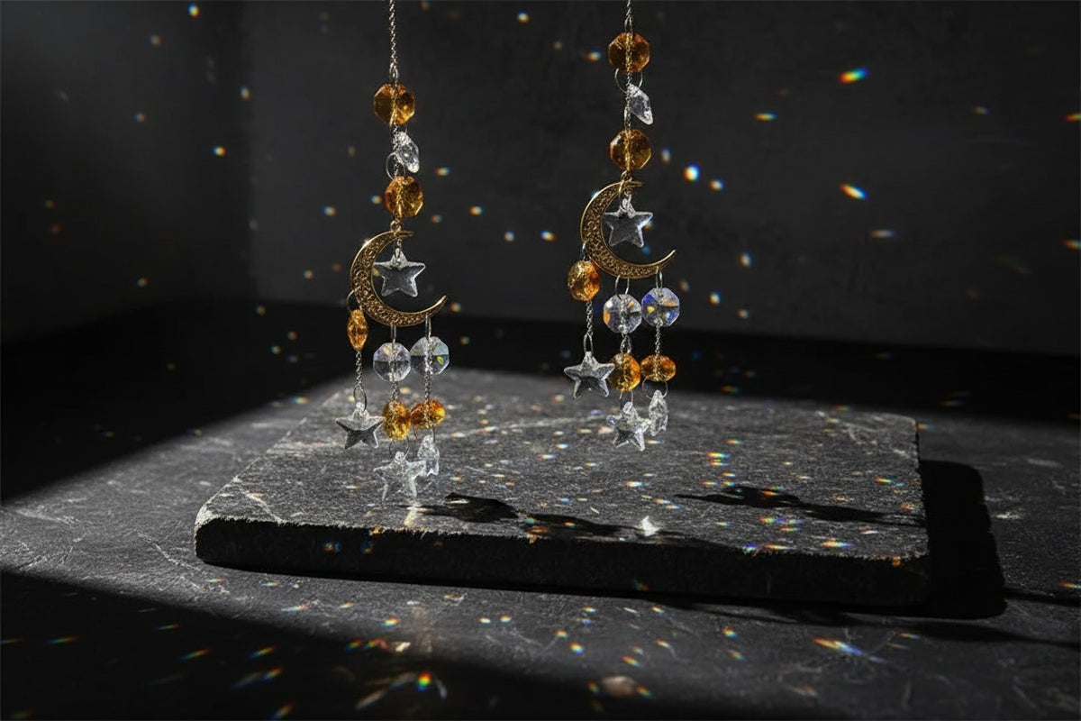 Crystal Suncatcher - Sorceress Sanctuary Golden Moon-Silvery Moon