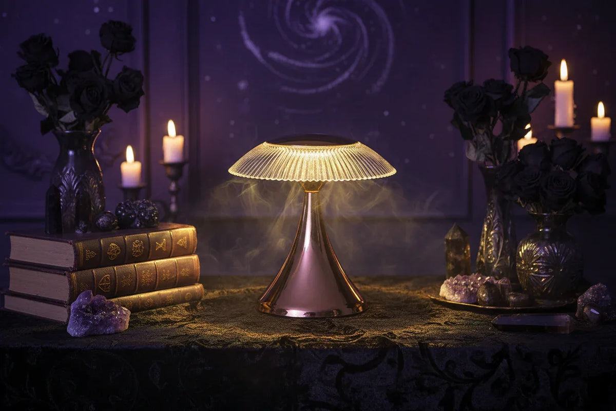 Crystal Touch Lamp - Sorceress Sanctuary Black-Golden-Silvery-Wood Grain-White