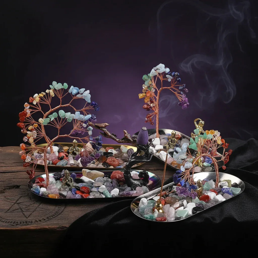 Crystal Tree Incense Holder - Sorceress Sanctuary Wukong / Golden Oval Disc-Plum tree stump / Golden Oval Disc-Plum tree stump / Silver Oval Disc-Wukong / Silver Oval Disc-Buddha Gourd / Silver Oval Disc