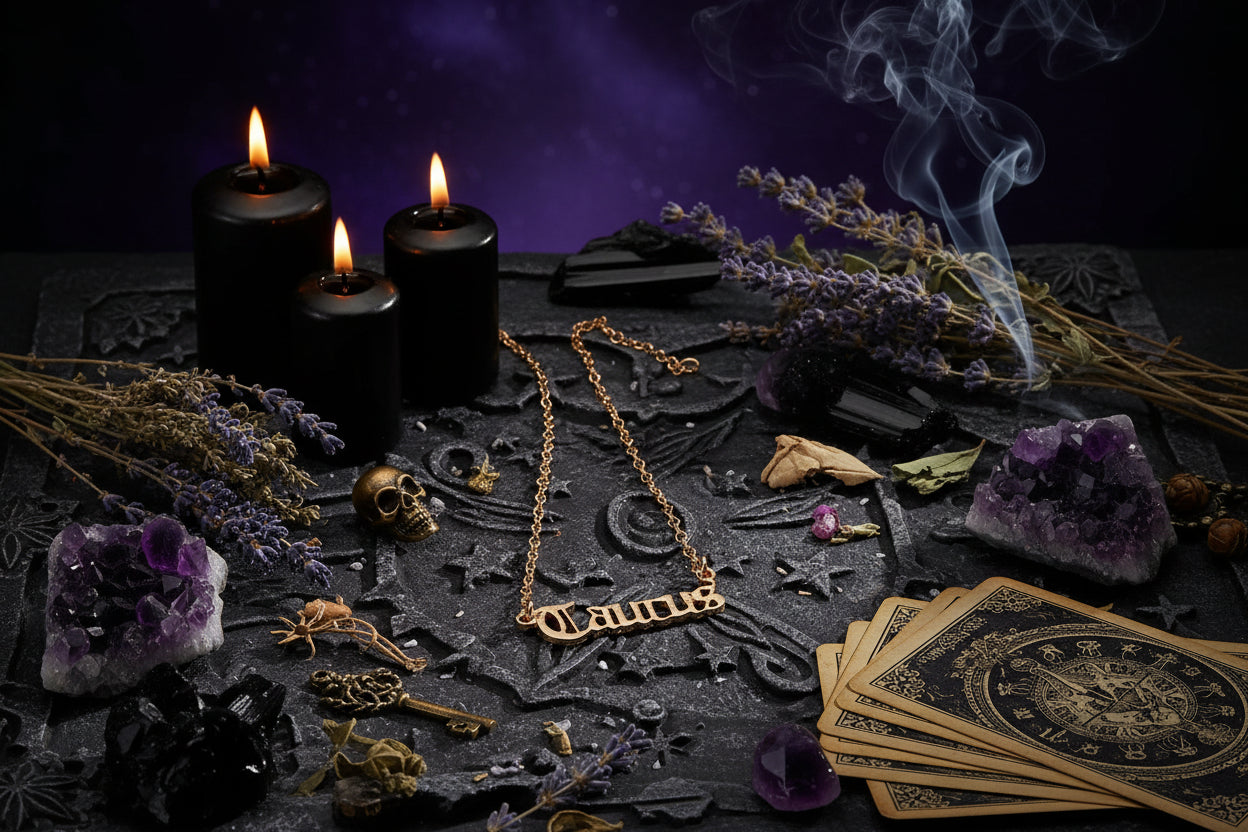 Cursive Zodiac Necklace - Sorceress Sanctuary Taurus-Pisces-Virgo-Capricorn-Aries