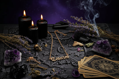 Cursive Zodiac Necklace - Sorceress Sanctuary Taurus-Pisces-Virgo-Capricorn-Aries