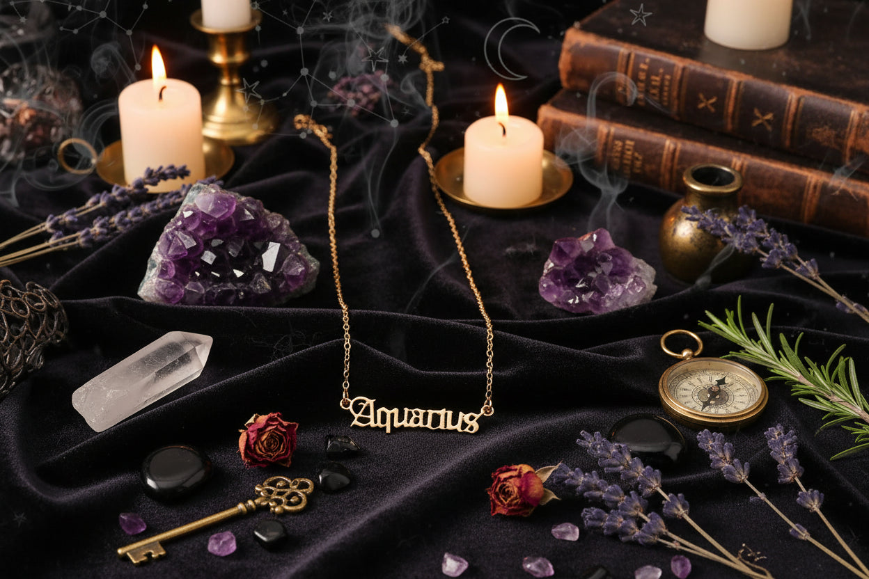 Cursive Zodiac Necklace - Sorceress Sanctuary Taurus-Pisces-Virgo-Capricorn-Aries