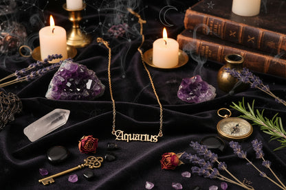 Cursive Zodiac Necklace - Sorceress Sanctuary Taurus-Pisces-Virgo-Capricorn-Aries