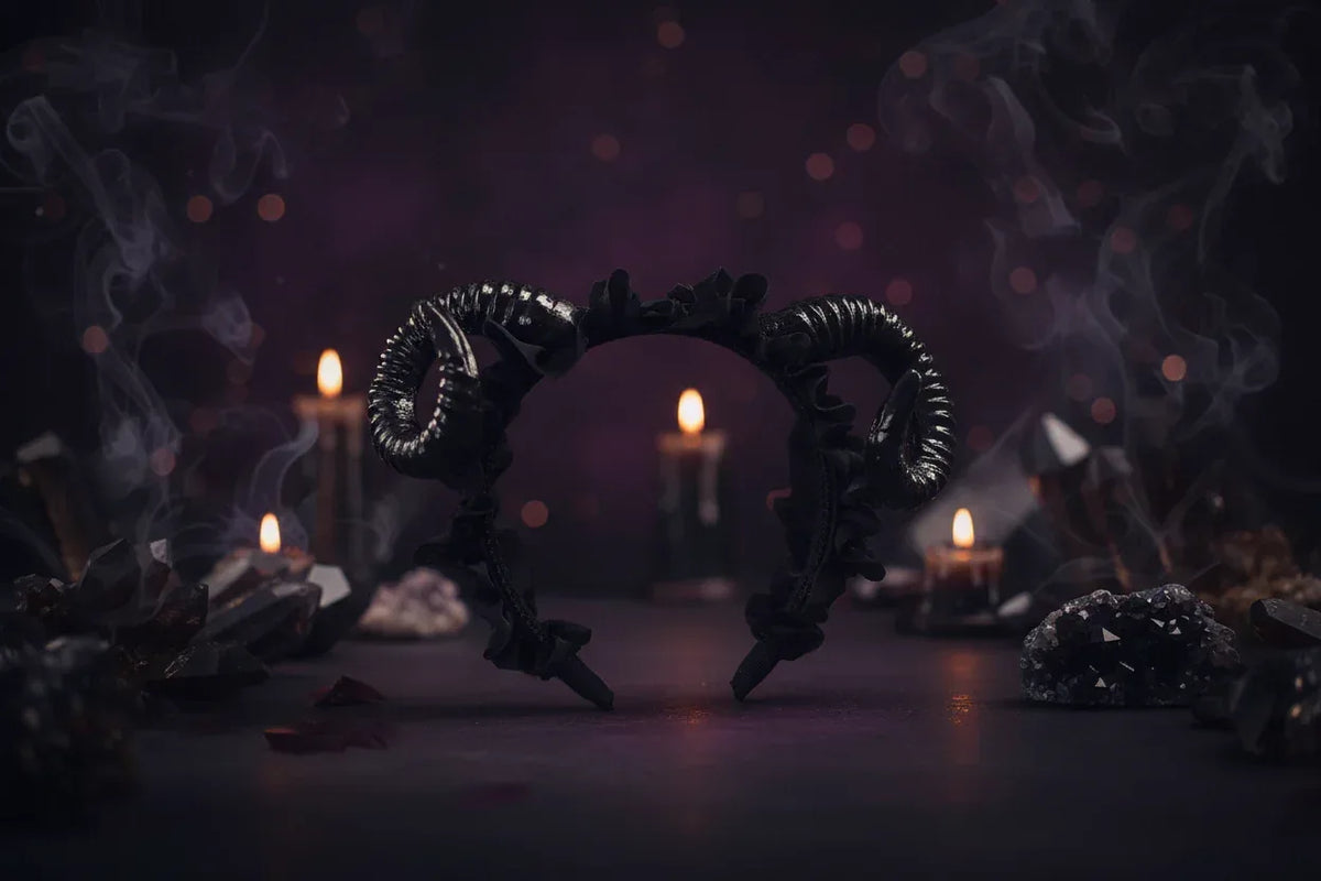 Demon Lace Headband - Sorceress Sanctuary Black Horn Lace Headband