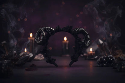 Demon Lace Headband - Sorceress Sanctuary Black Horn Lace Headband