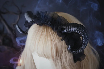 Demon Lace Headband - Sorceress Sanctuary Black Horn Lace Headband