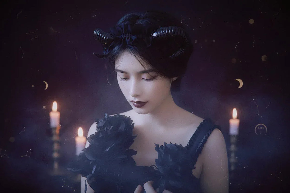 Demon Lace Headband - Sorceress Sanctuary Black Horn Lace Headband