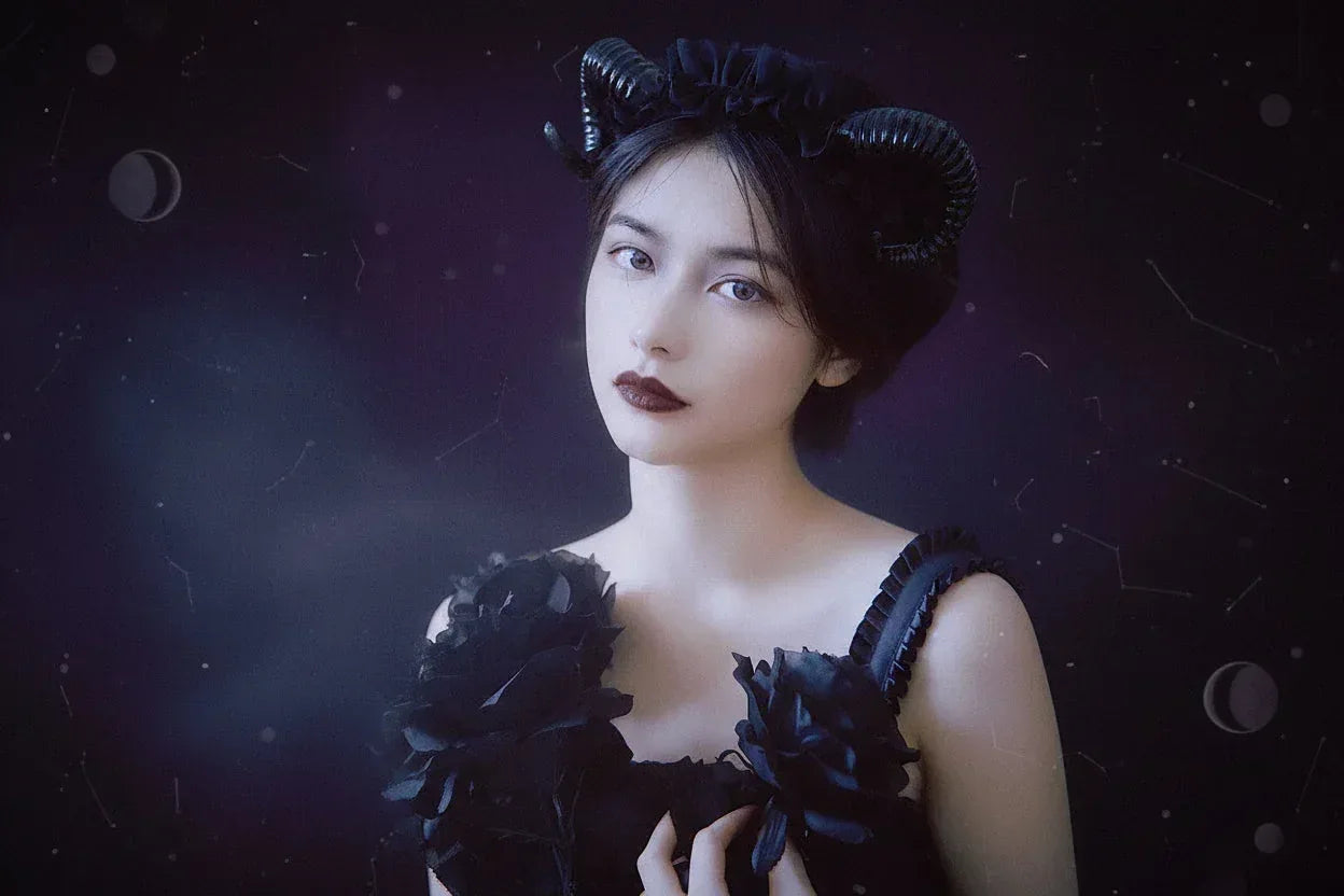 Demon Lace Headband - Sorceress Sanctuary Black Horn Lace Headband