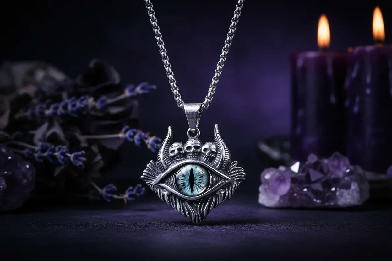 Devil Eye Pendant Necklace - Sorceress Sanctuary Grey / Add matching chain 60cm