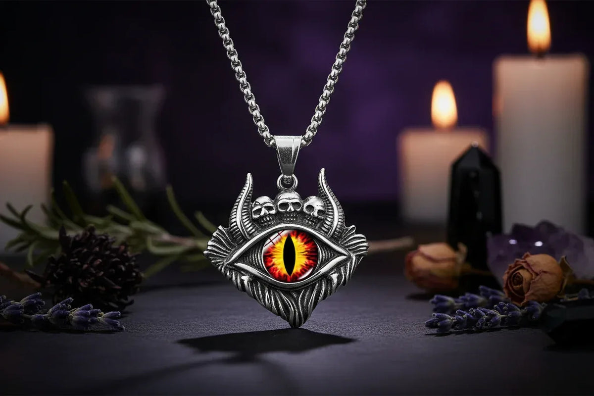 Devil Eye Pendant Necklace - Sorceress Sanctuary Yellow Black / Add matching chain 60cm