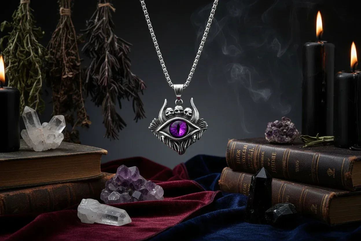 Devil Eye Pendant Necklace - Sorceress Sanctuary Yellow Black / Add matching chain 60cm