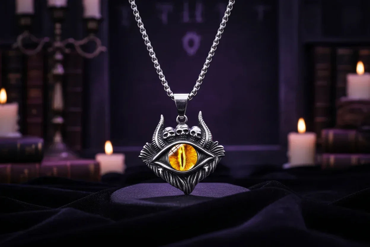 Devil Eye Pendant Necklace - Sorceress Sanctuary Yellow Black / Add matching chain 60cm