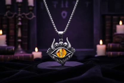 Devil Eye Pendant Necklace - Sorceress Sanctuary Yellow Black / Add matching chain 60cm