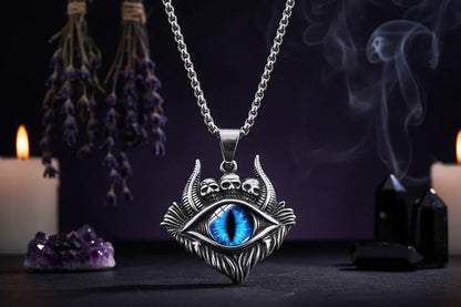 Devil Eye Pendant Necklace - Sorceress Sanctuary Yellow Black / Add matching chain 60cm