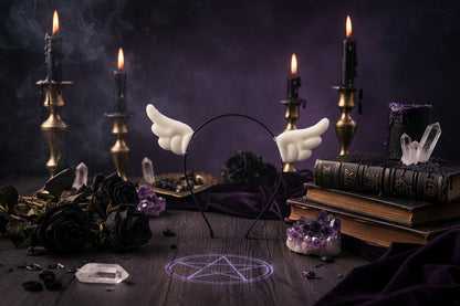 Angel & Devil Wing Hair Clips - Sorceress Sanctuary Black / Hairpin-White / Hairpin-White / Hair hoop-Black / Hair hoop