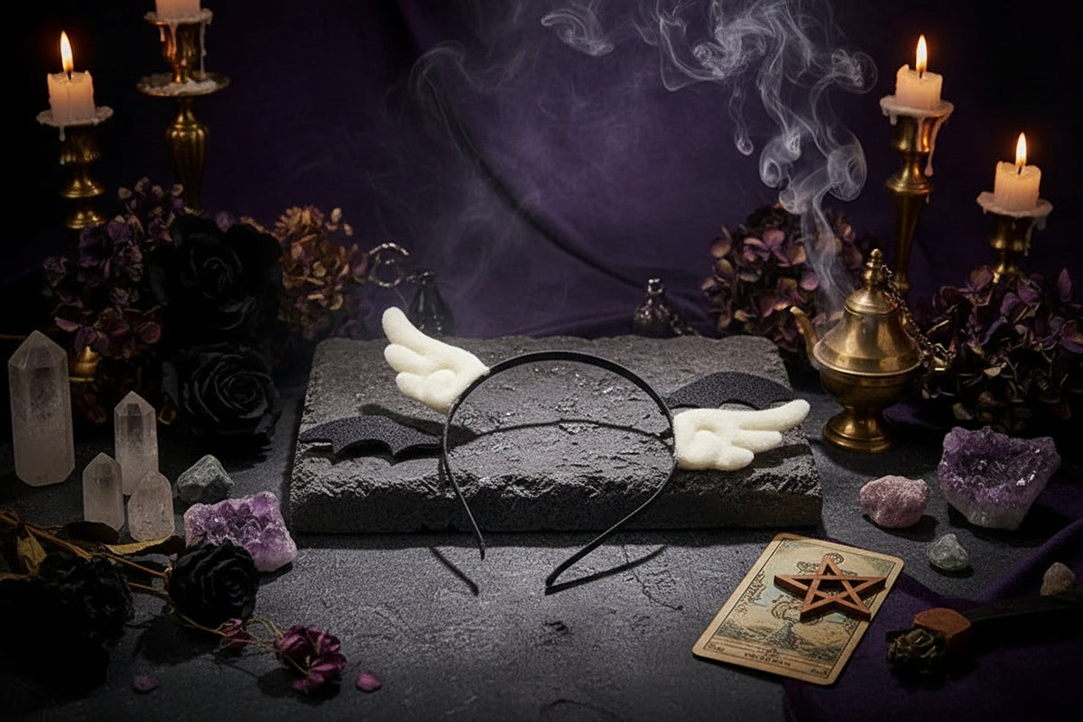 Angel & Devil Wing Hair Clips - Sorceress Sanctuary Black / Hairpin-White / Hairpin-White / Hair hoop-Black / Hair hoop