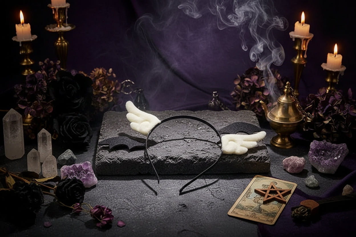 Angel & Devil Wing Hair Clips - Sorceress Sanctuary Black / Hairpin-White / Hairpin-White / Hair hoop-Black / Hair hoop