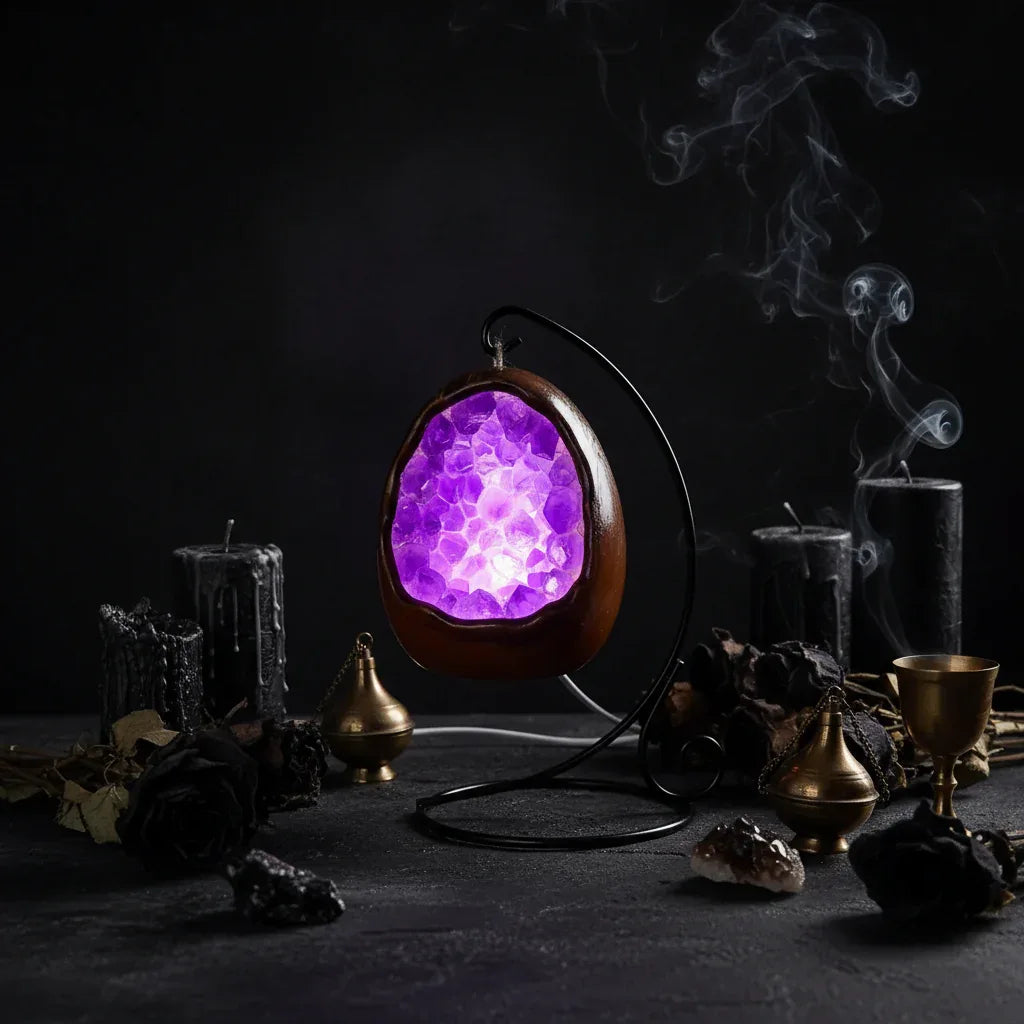 Dinosaur Egg Crystal Lamp - Sorceress Sanctuary Amethyst / Crystal hole-Brazilian citrine / Crystal hole