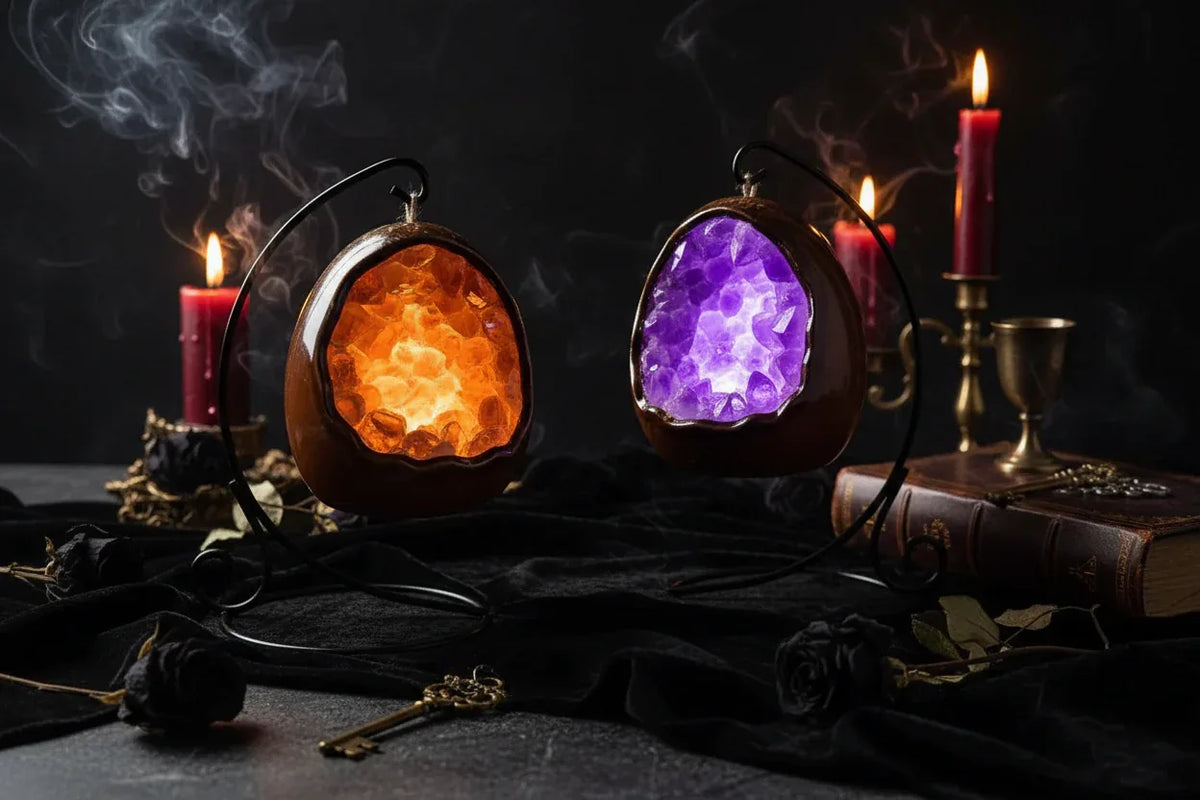 Dinosaur Egg Crystal Lamp - Sorceress Sanctuary Amethyst / Crystal hole-Brazilian citrine / Crystal hole