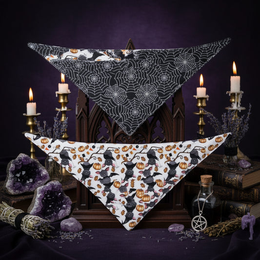 Double Pet Bandana - Sorceress Sanctuary Bat or spider web / S-Bat or spider web / M-Spider or ghost / M-Spider or ghost / S-Spider web pumpkin / S