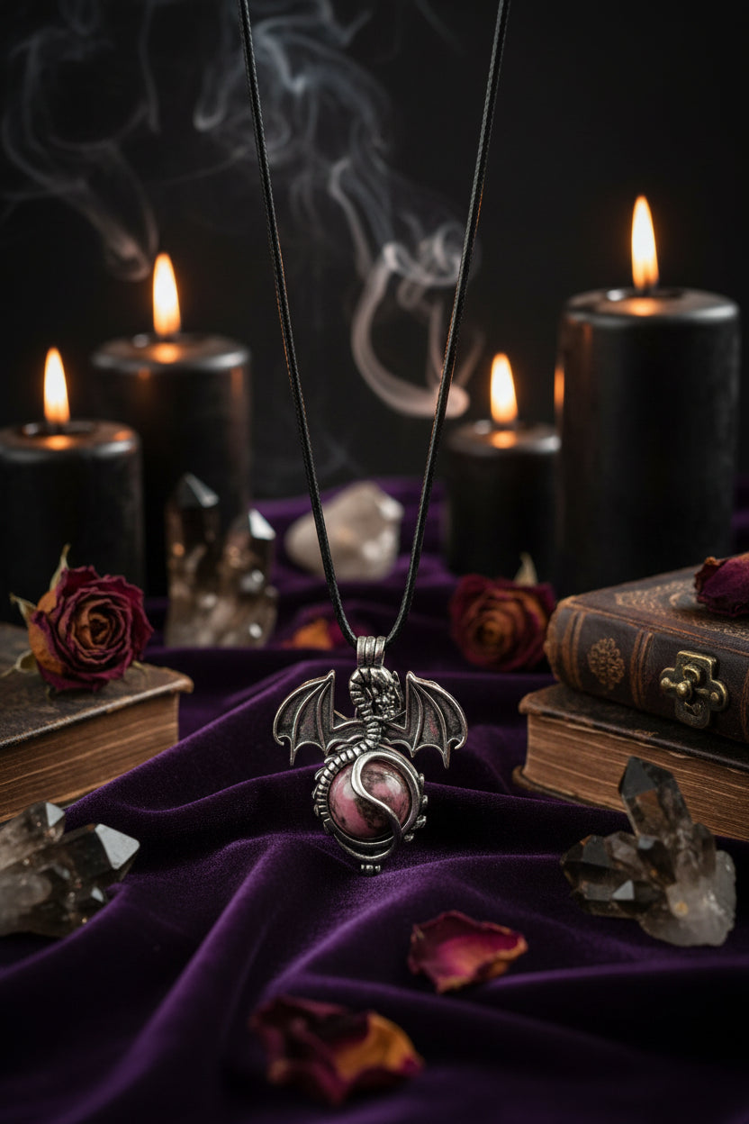 Vintage Dragon 16mm Natural Stone Crystal Pendant Sorceress Sanctuary